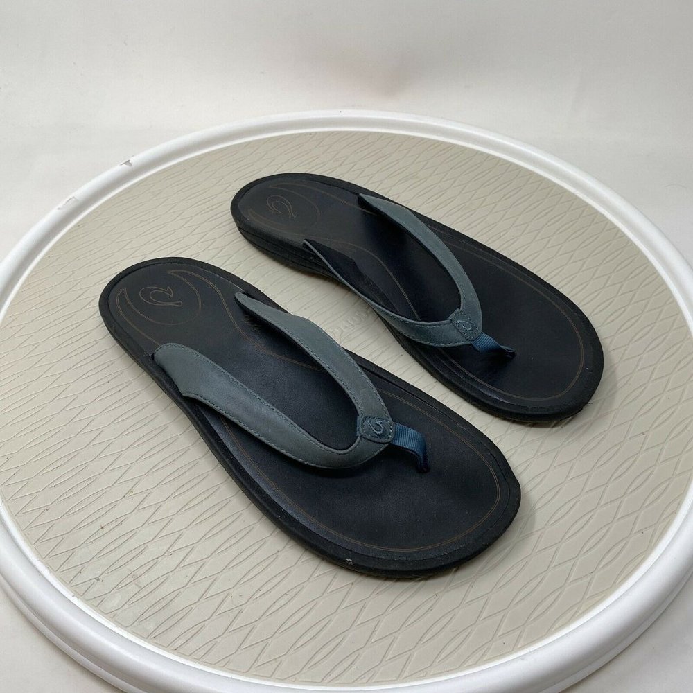 Olukai Women Flip Flop Sandals 10 Navy Blue Shoes Slip On Leather Casual Outdoor